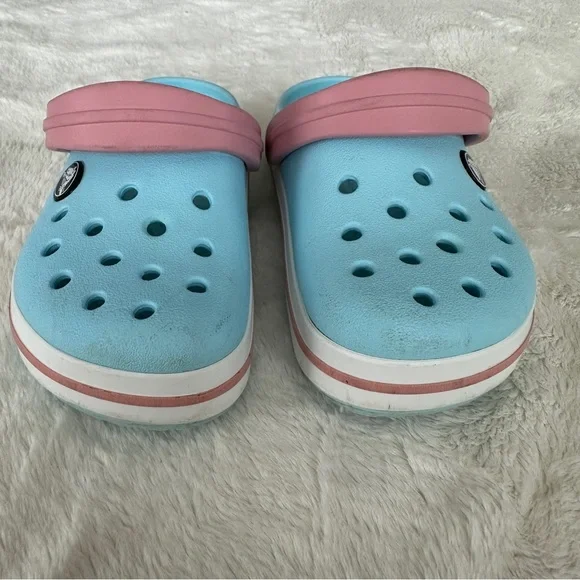 Crocs Kids Crocband Clog Ice Blue with Pink Stripe Slip-On Sandals Size C 11 - Picture 7 of 9